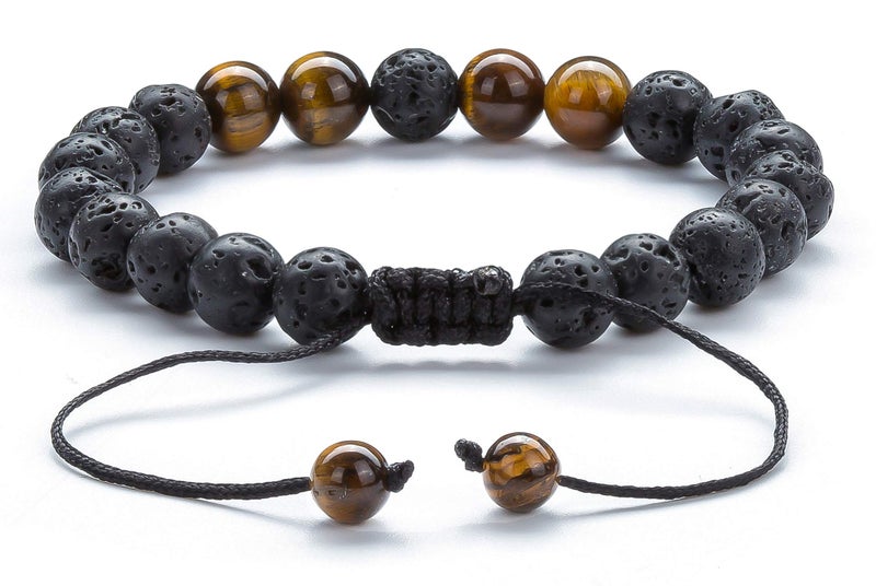 Hamoery Men Women 8mm Lava Rock Aromatherapy Anxiety Essential Oil Diffuser Bracelet Braided Rope Natural Stone Yoga Beads Bracelet Bangle(Tiger Eye) - Image 3